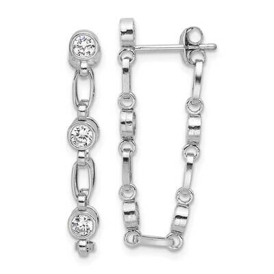 Bezel CZ Post Dangle Earrings Sterling Silver Rhodium-Plated QE17163, MPN: QE17163,