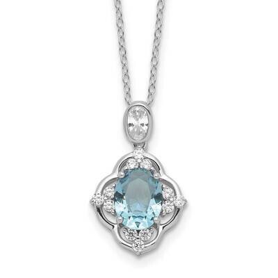 Cheryl M Brilliant-Cut Blue Glass White CZ 18 Inch Necklace Sterling Silver Rhodium-Plated QCM1644-…
