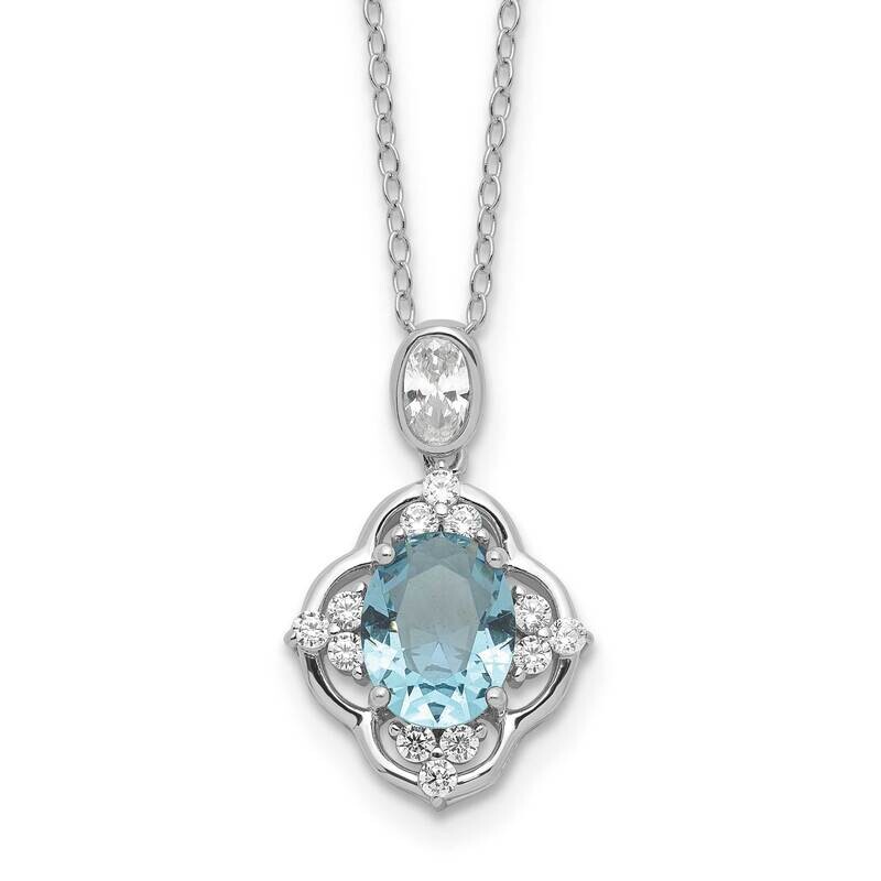Cheryl M Brilliant-Cut Blue Glass White CZ 18 Inch Necklace Sterling Silver Rhodium-Plated QCM1644-18