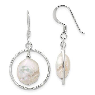 Fwc Coin Pearl Circle Dangle Earrings Sterling Silver Polished QE17395, MPN: QE17395,