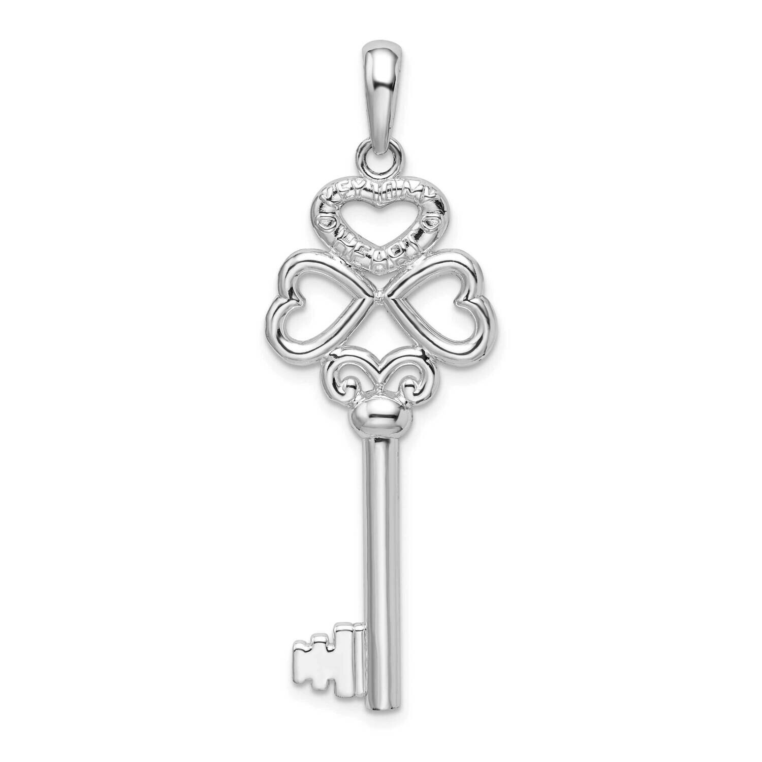 Polish 3D Key To My Heart Heart Top Key Pendant Sterling Silver QC9899