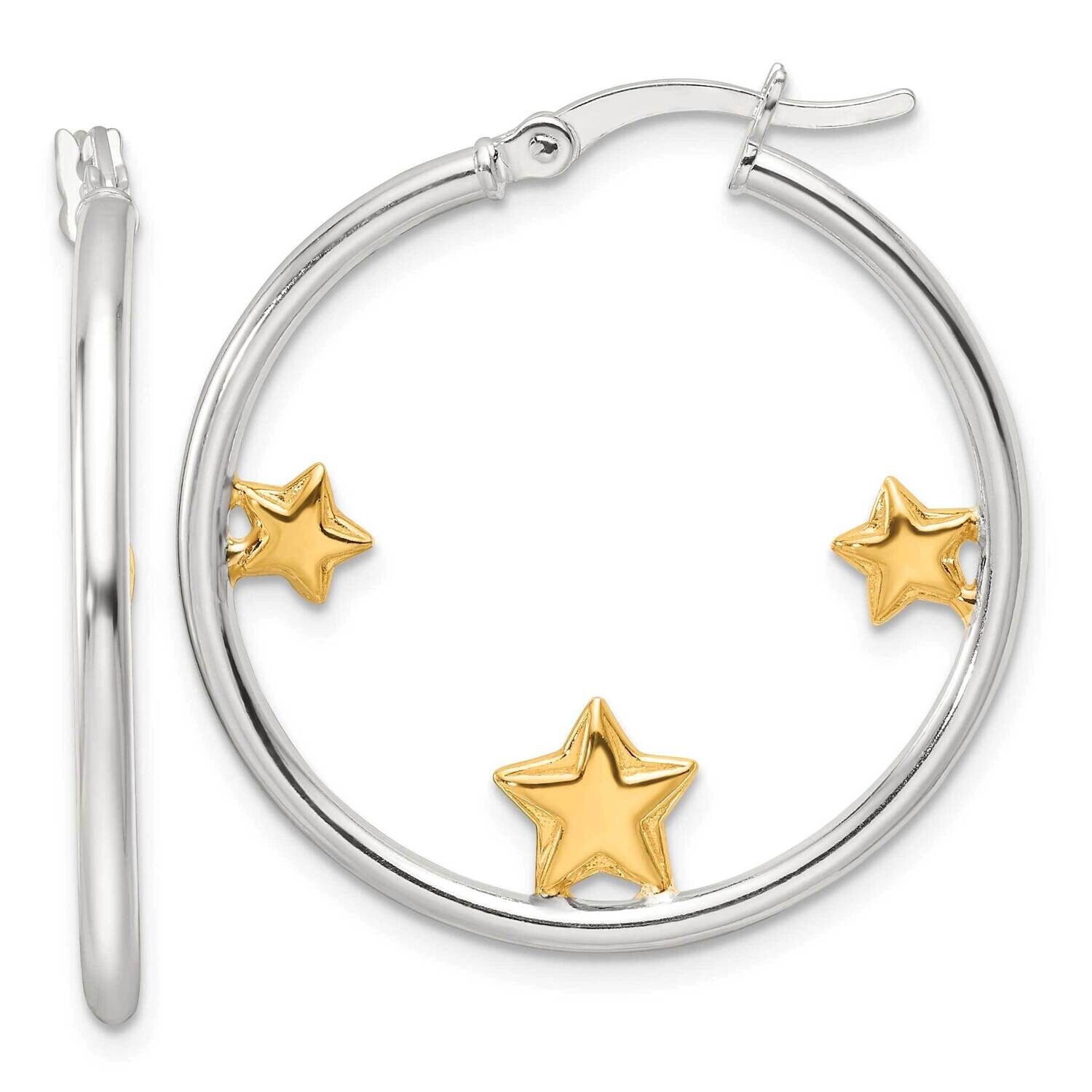 Gold-Tone Stars Hoop Earrings Sterling Silver QE17555