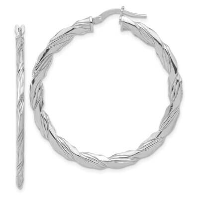 Rh-Plated Polished Textured Twisted Hoop Earrings Sterling Silver QE16884, MPN: QE16884,