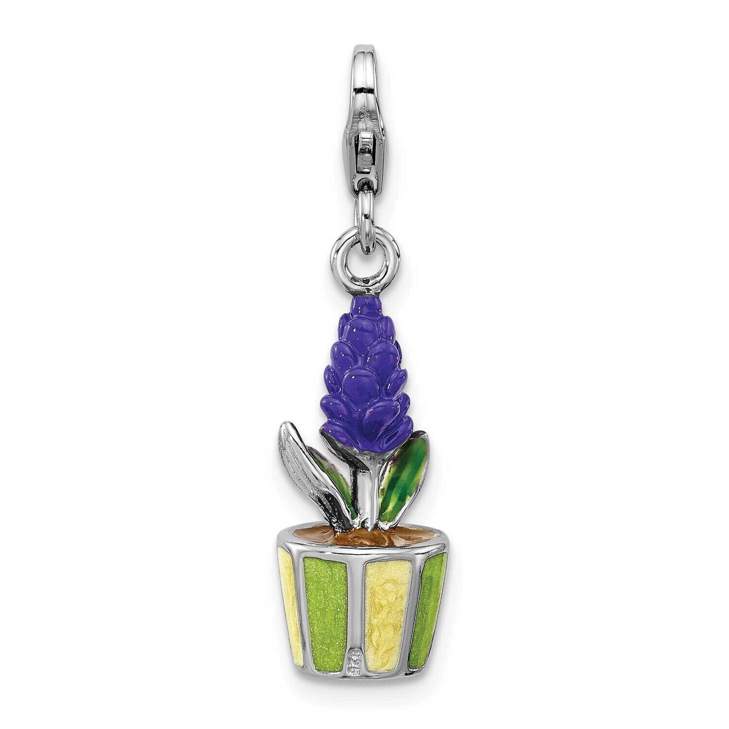 Amore La Vita Rh-Plated Enameled 3-D Potted Flower Charm Sterling Silver QCC1290, MPN: QCC1290,