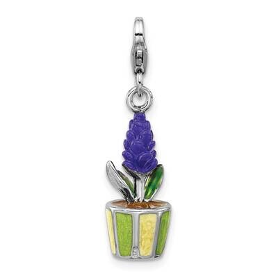 Amore La Vita Rh-Plated Enameled 3-D Potted Flower Charm Sterling Silver QCC1290, MPN: QCC1290,