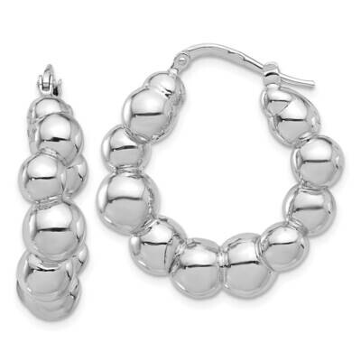 Polished Bead Hoop Earrings Sterling Silver Rhodium-Plated QE16843, MPN: QE16843,