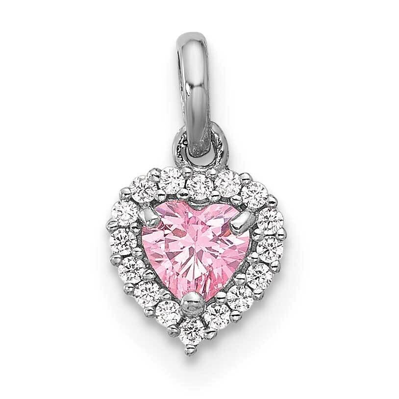 Polished Pink White CZ Heart Pendant Sterling Silver Rhodium-Plated QC11282, MPN: QC11282,