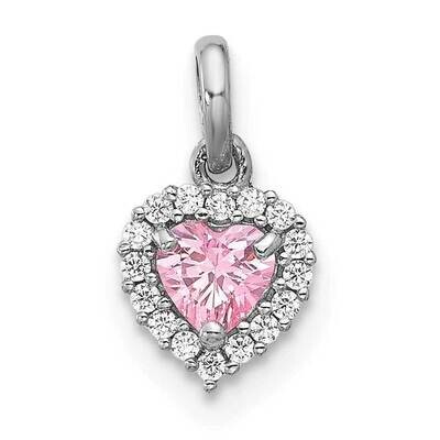 Polished Pink White CZ Heart Pendant Sterling Silver Rhodium-Plated QC11282, MPN: QC11282,