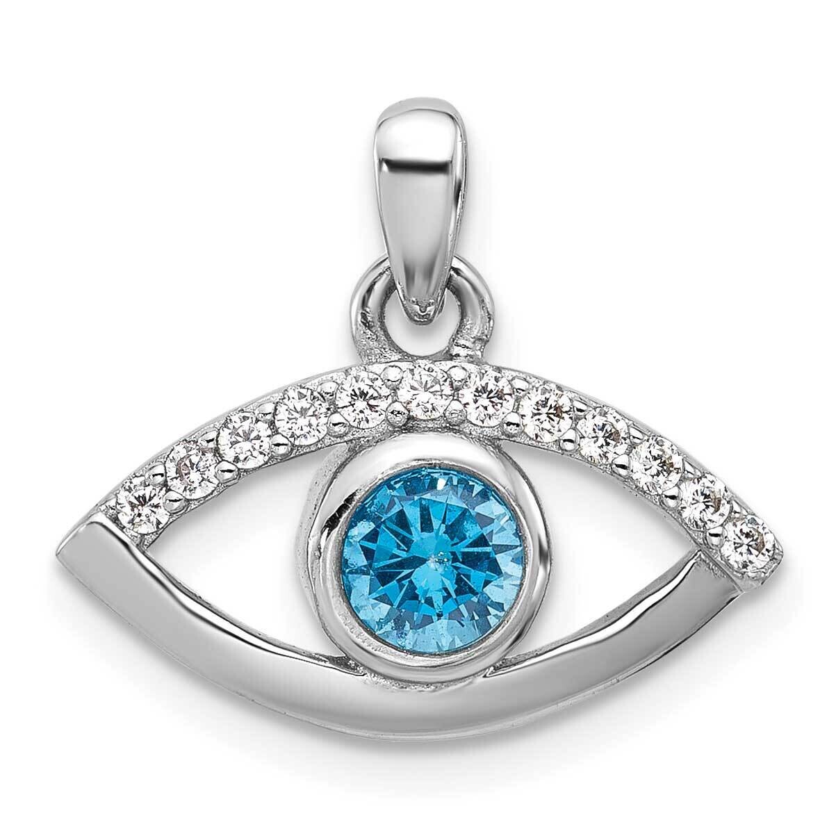 Blue Zircon CZ Evil Eye Pendant Sterling Silver Rhodium-Plated QC11479, MPN: QC11479,
