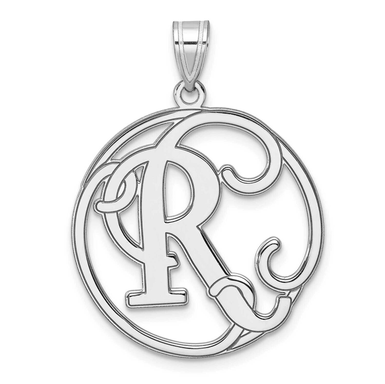Large Fancy Script Letter R Initial Pendant Sterling Silver Rhodium-Plated QC11258R, MPN: QC11258R,