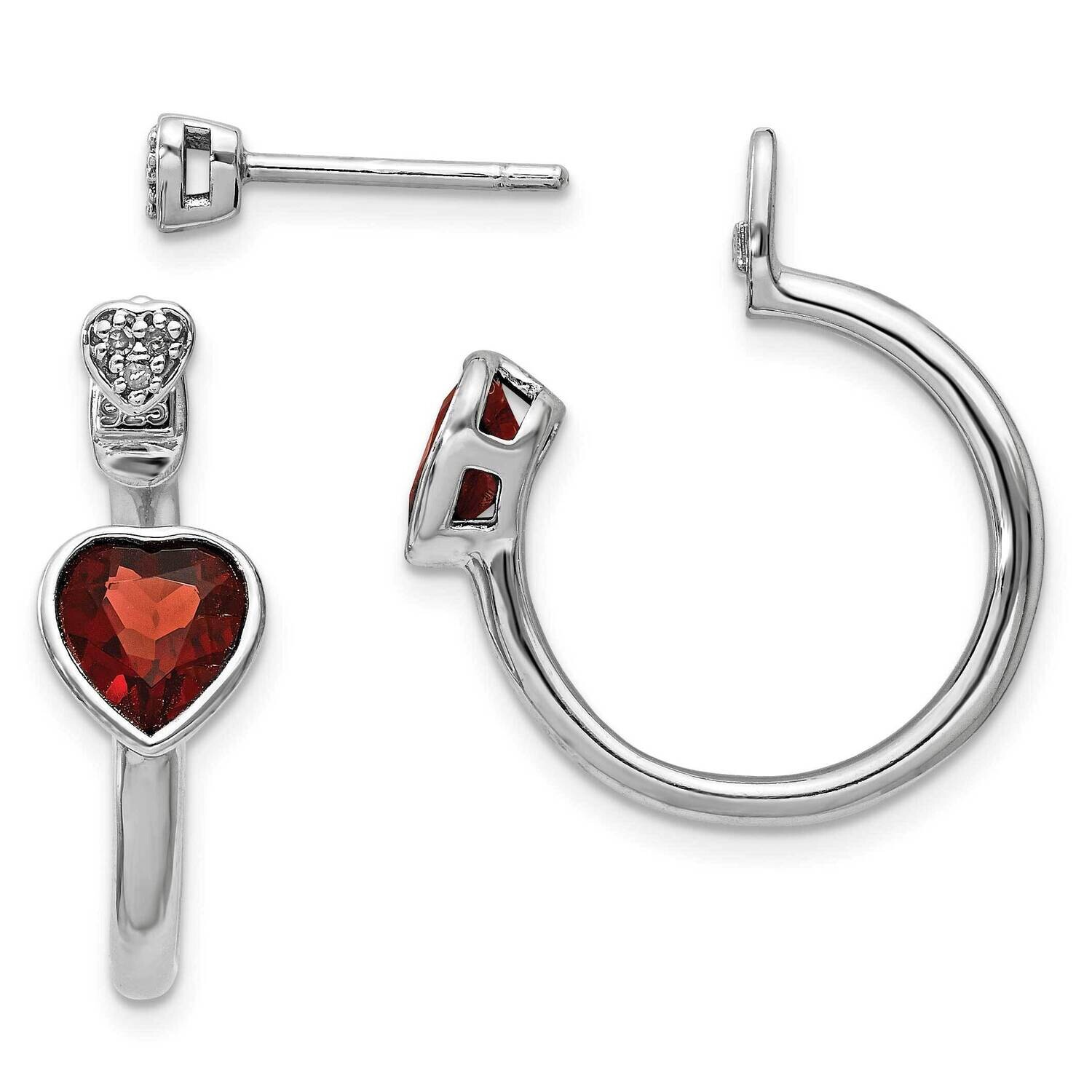 Diamond &amp; Garnet Heart Front &amp; Back Post Earrings Sterling Silver QE14059, MPN: QE14059,