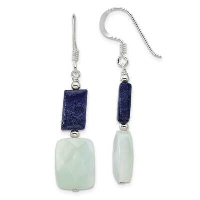 Rectangular Amazonite &amp; Lapis Dangle Earrings Sterling Silver Polished QE17378, MPN: QE17378,