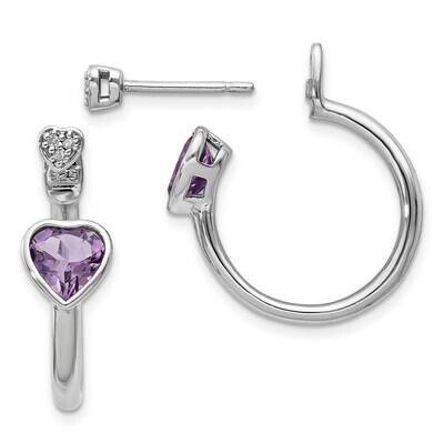Diamond &amp; Pink Amethyst Heart Front &amp; Back Post Earrings Sterling Silver QE14060, MPN: QE14060,