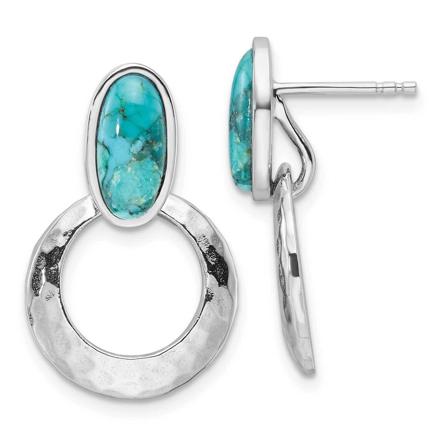 Polished & Hammered Reconstituted Turquoise Post Dangle Earrings Sterling Silver Rhodium-Plated QE17418