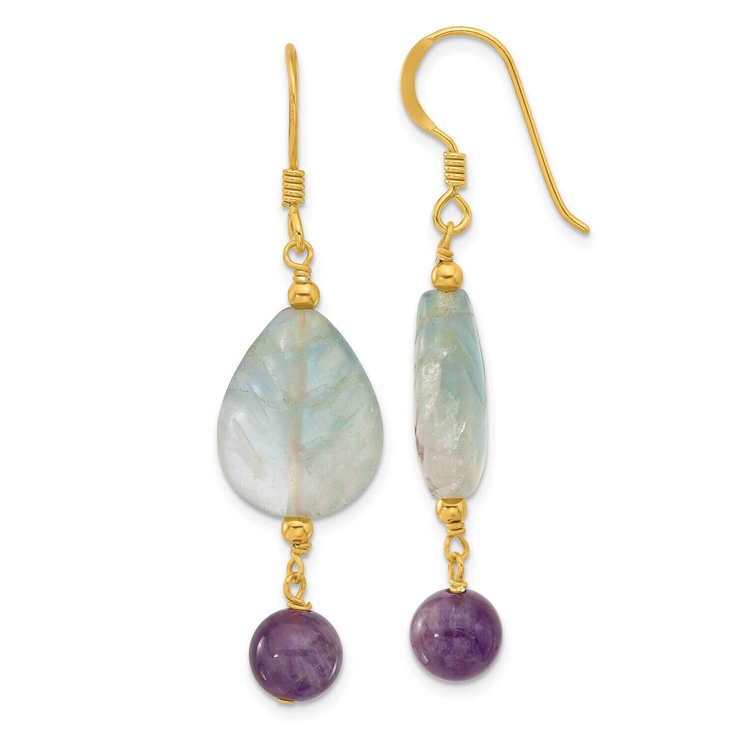Gold-Plated Amethyst Fluorite Leaf Earrings Sterling Silver QE16664, MPN: QE16664,