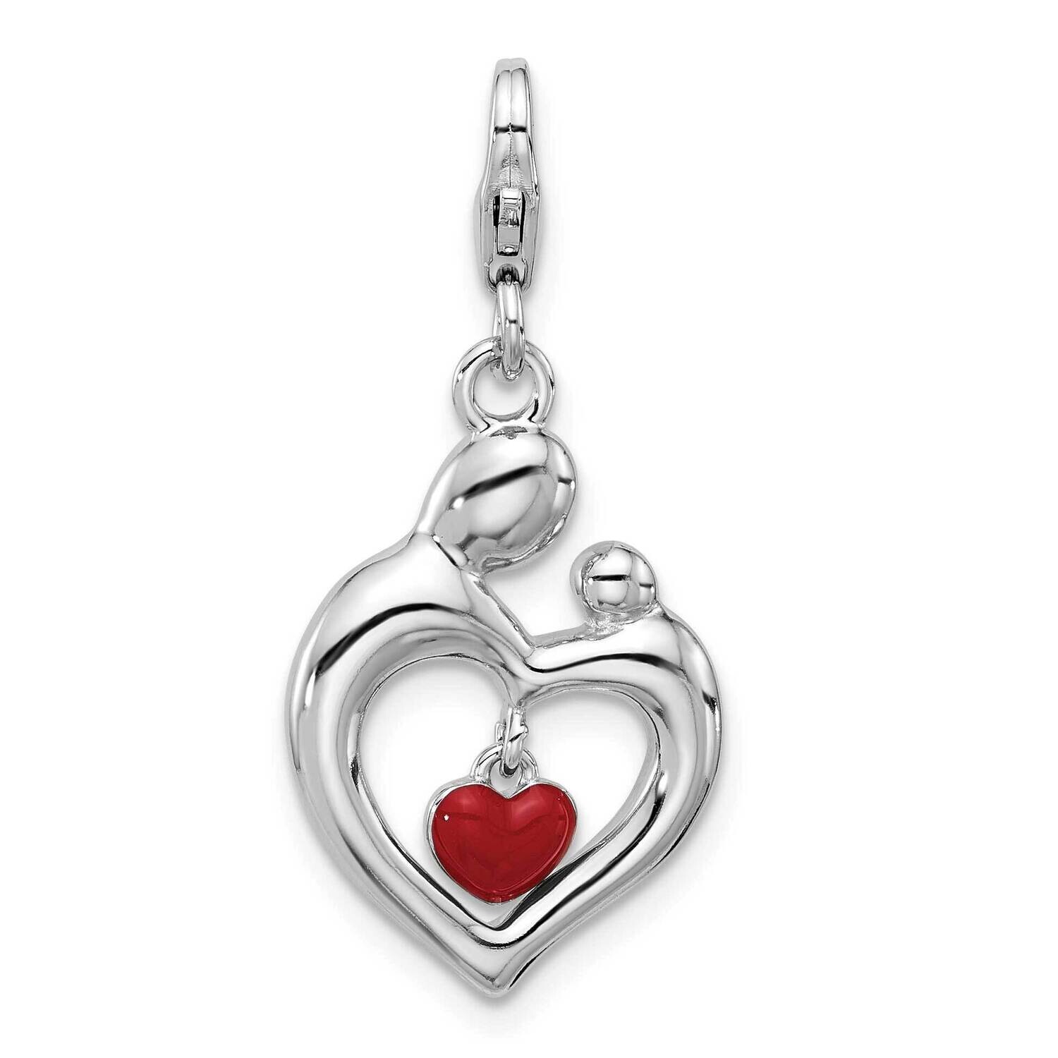 Amore La Vita Rh-Pl Enamel Mom/Child Reversible Dangle Heart Charm Sterling Silver QCC1272, MPN: QC…