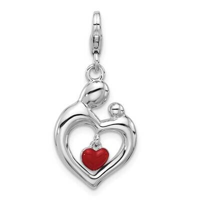 Amore La Vita Rh-Pl Enamel Mom/Child Reversible Dangle Heart Charm Sterling Silver QCC1272, MPN: QC…