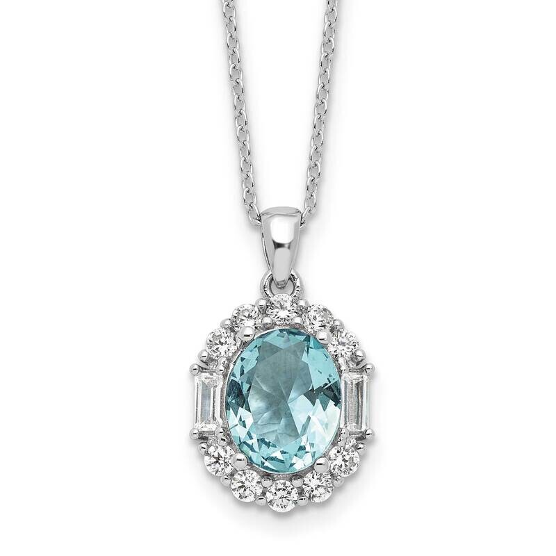 Cheryl M Blue & White Brilliant-Cut Emerald-Cut CZ Oval 18 Inch Necklace 2 Inch Extender Sterling Silver Rhodium-Plated QCM1587-18