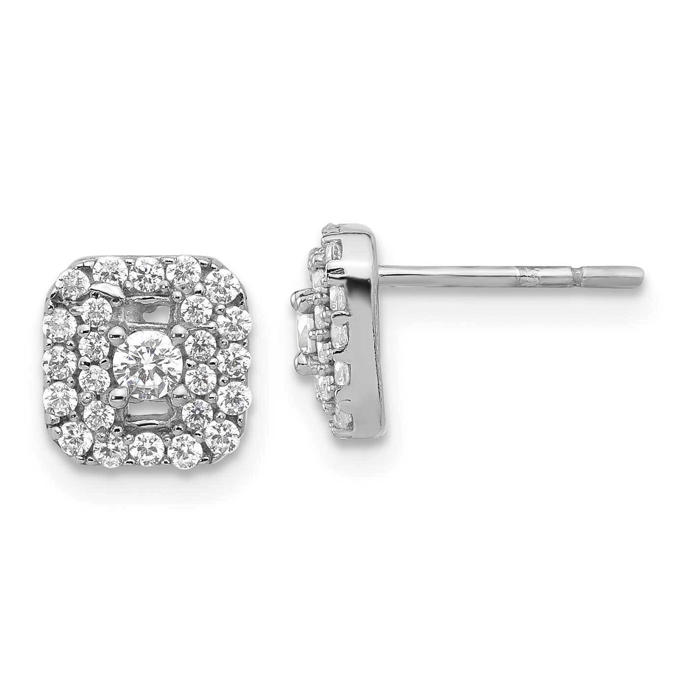 Polished CZ Square Halo Post Earrings Sterling Silver Rhodium-Plated QE17102