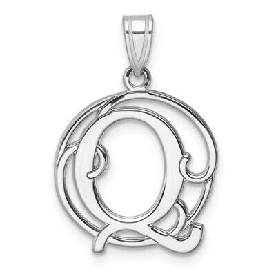 Small Fancy Script Letter Q Initial Pendant Sterling Silver Rhodium-Plated QC11257Q, MPN: QC11257Q,