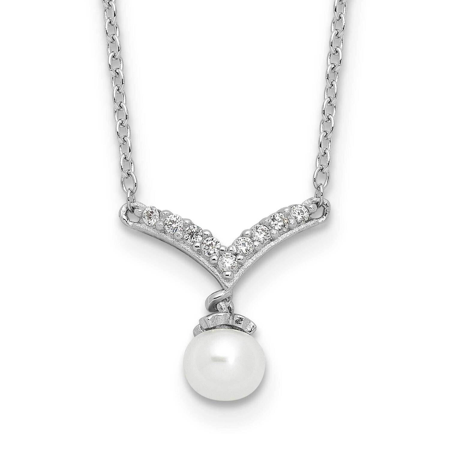 Cheryl M Freshwater Cultured Pearl &amp; Brilliant-Cut CZ 18 Inch Necklace Sterling Silver Rhodium-Plat…
