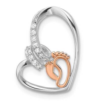 Rhodium Rose Gold-Plated CZ Heart Footprint Pendant Sterling Silver QC11304, MPN: QC11304,