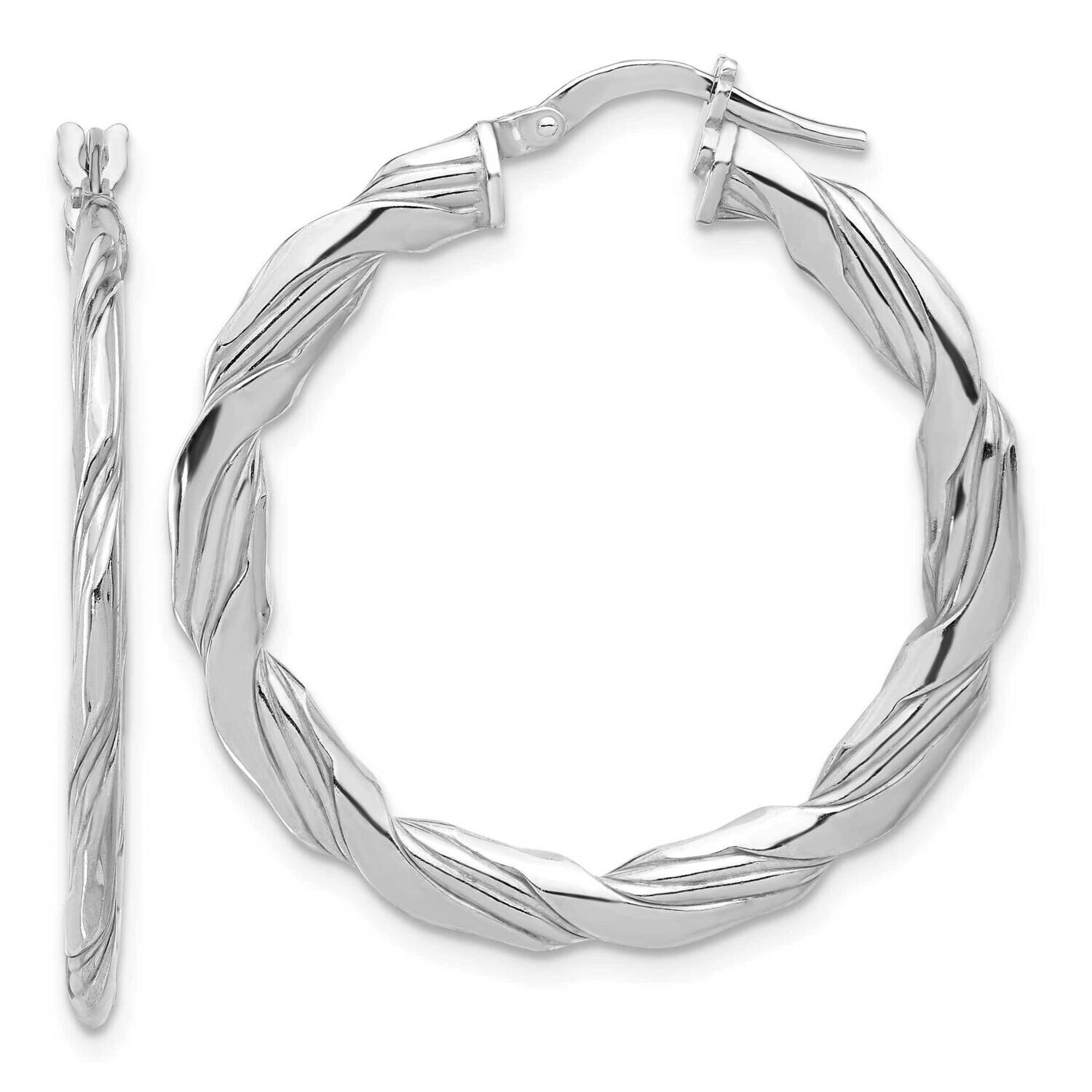 Rh-Plated Polished Textured Twisted Hoop Earrings Sterling Silver QE16882, MPN: QE16882,