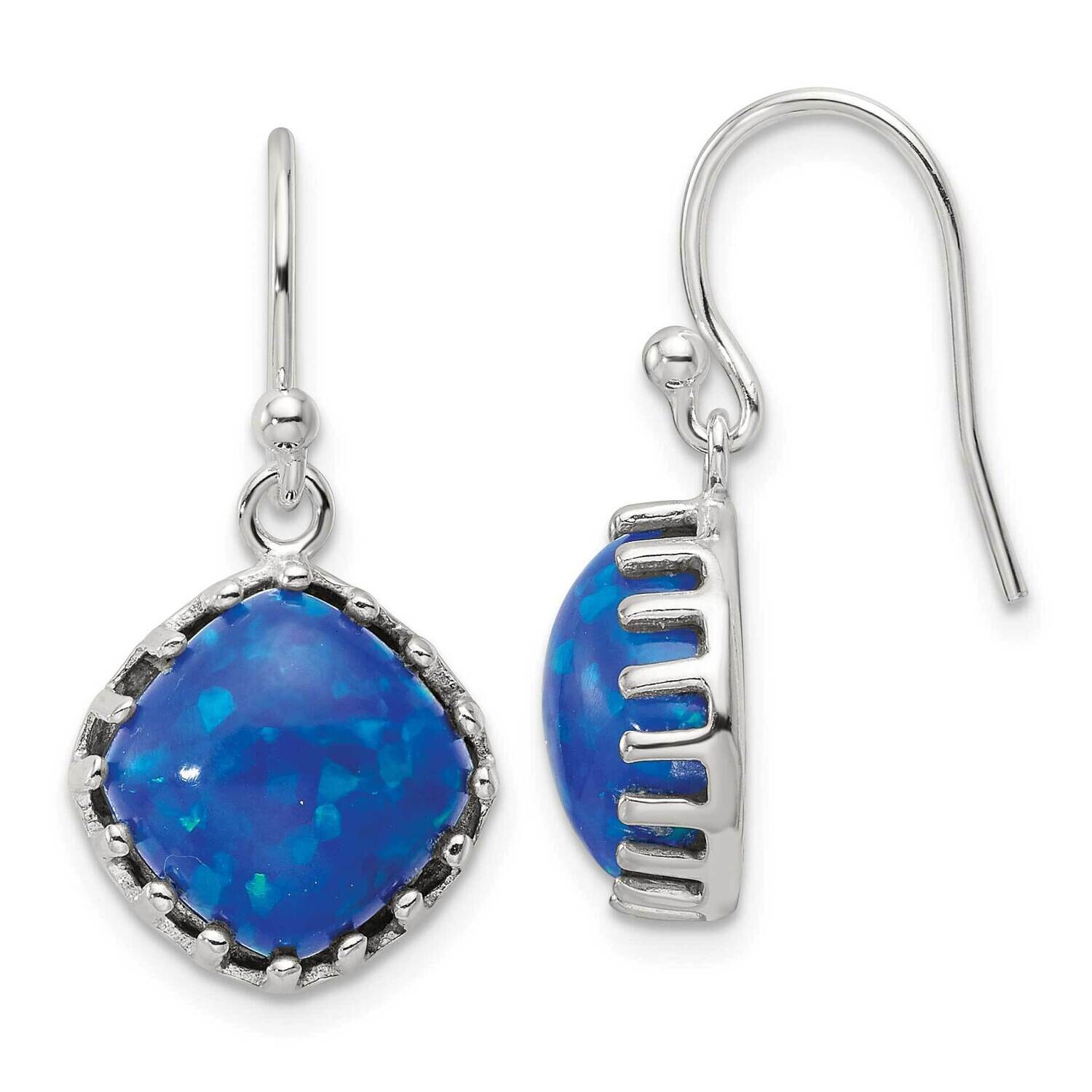 Blue Cabochon Opal Cushion Dangle Earrings Sterling Silver Polished QE17452, MPN: QE17452,