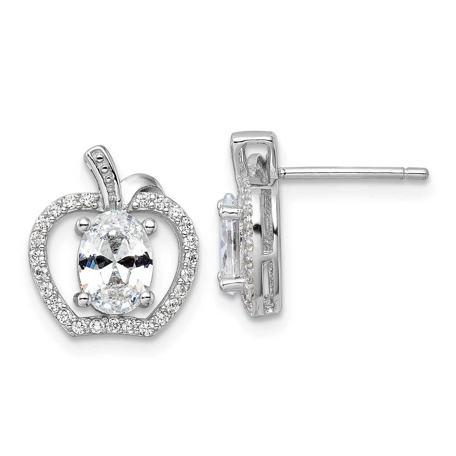 CZ Apple Post Earrings Sterling Silver Rhodium-Plated QE16734, MPN: QE16734,