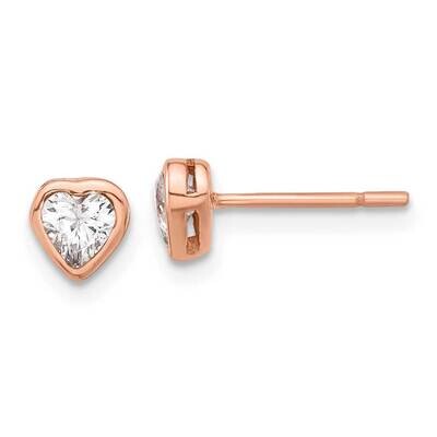 Rose Tone CZ Bezel Heart Post Earrings Sterling Silver QE17508RP, MPN: QE17508RP,