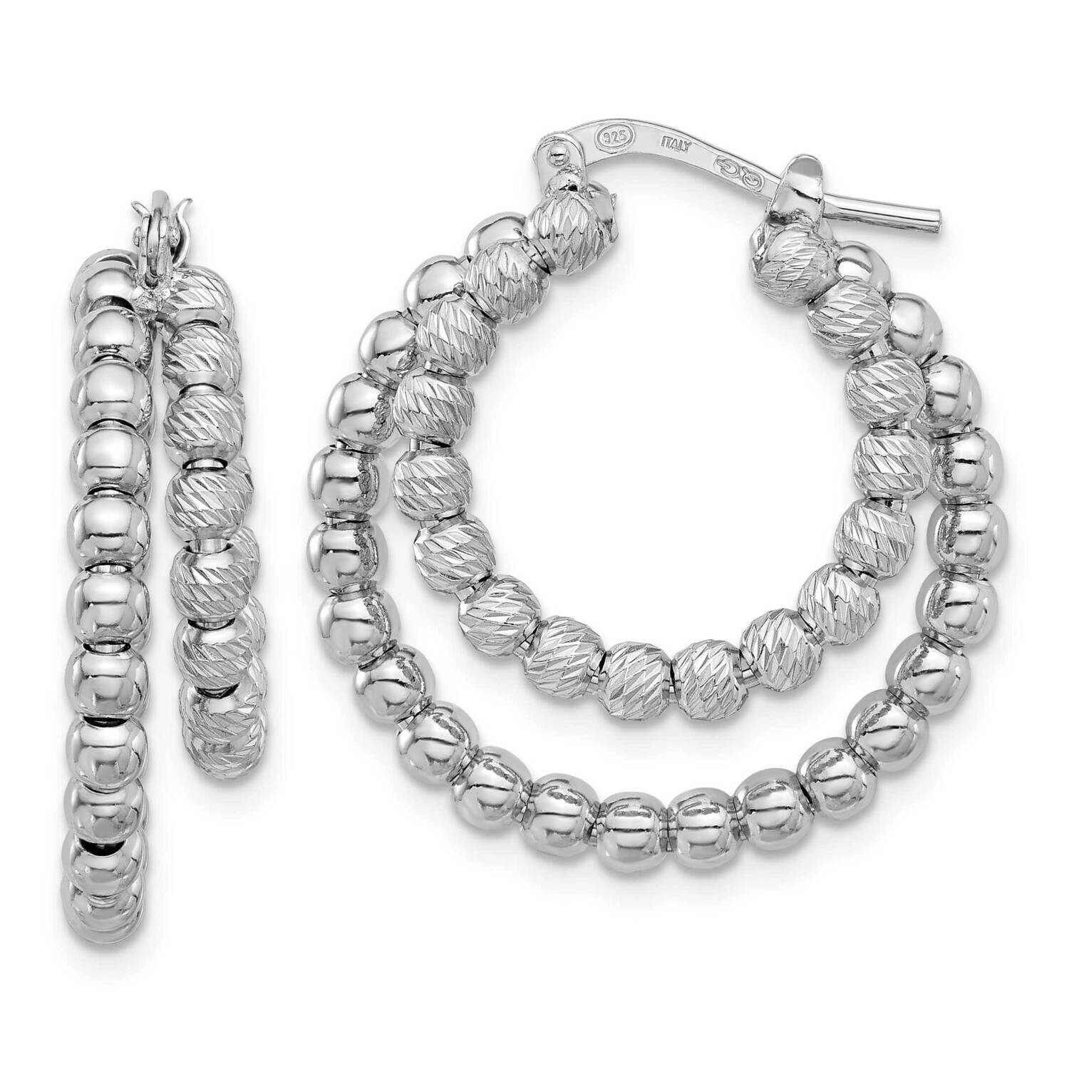 Rhod-Plated Diamond-Cut Beaded Double Hoop Earrings Sterling Silver QE16841, MPN: QE16841,