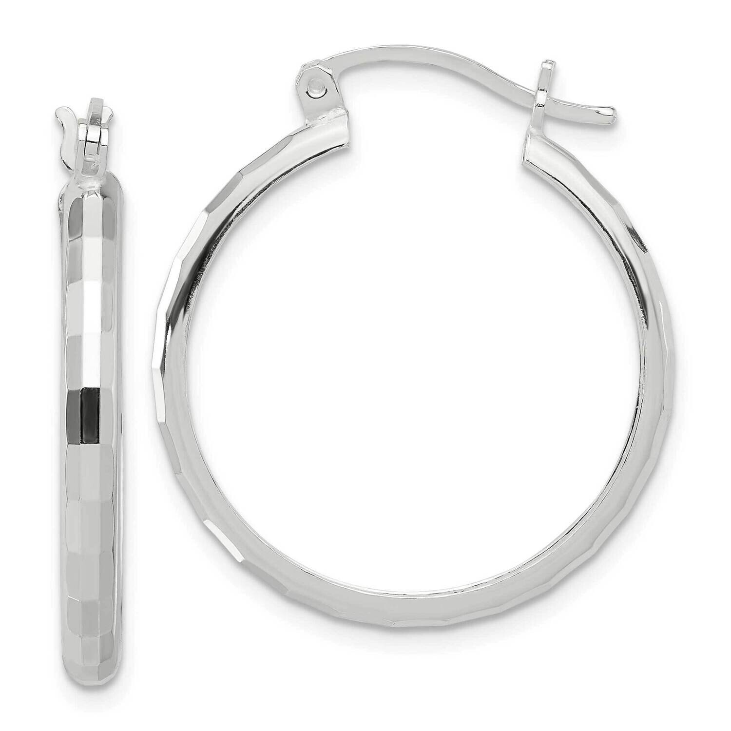 Textured Hoop Earrings Sterling Silver Polished QE16781, MPN: QE16781,
