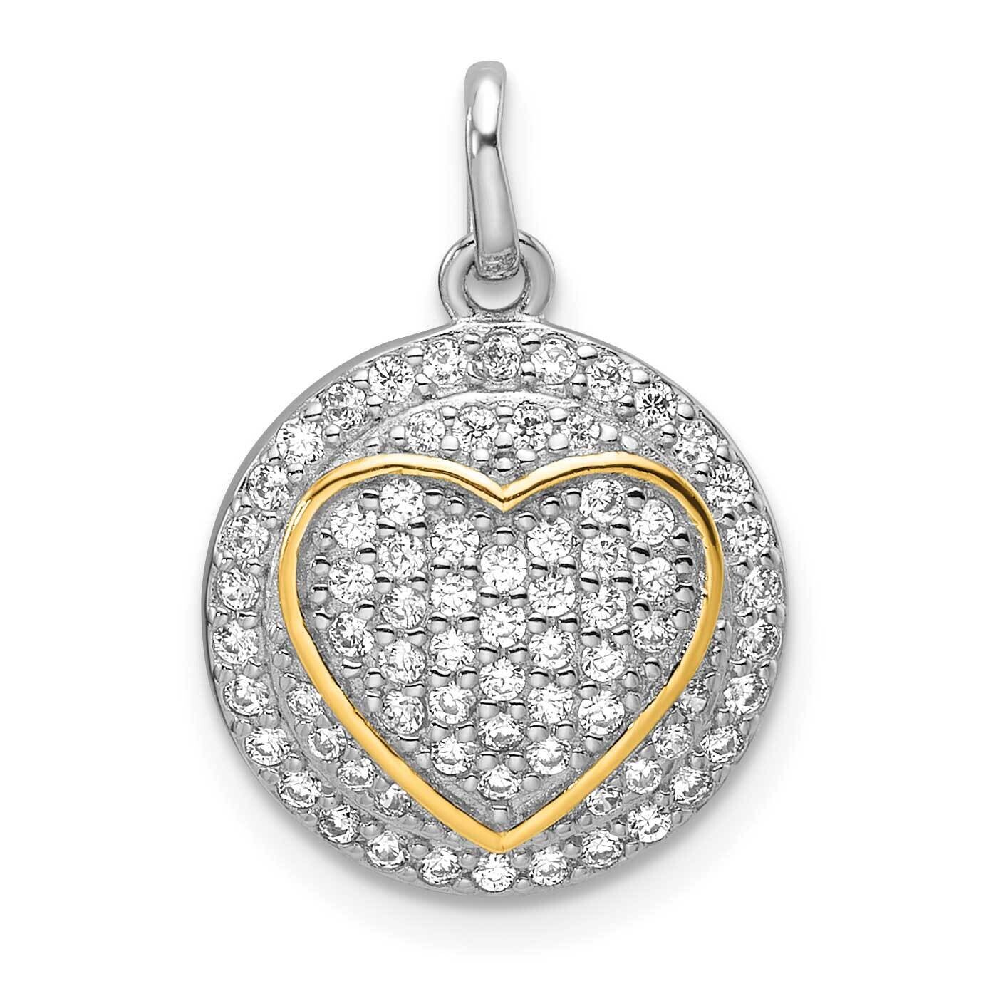 Gold-Plated CZ Heart Circle Pendant Sterling Silver QC11277, MPN: QC11277,