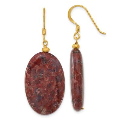 Gold-Plated Brown Jasper Dangle Earrings Sterling Silver QE16670, MPN: QE16670,