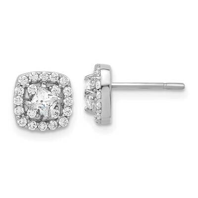 Rhod-Plated Polished CZ Square Center Halo Post Earrings Sterling Silver QE17103, MPN: QE17103,