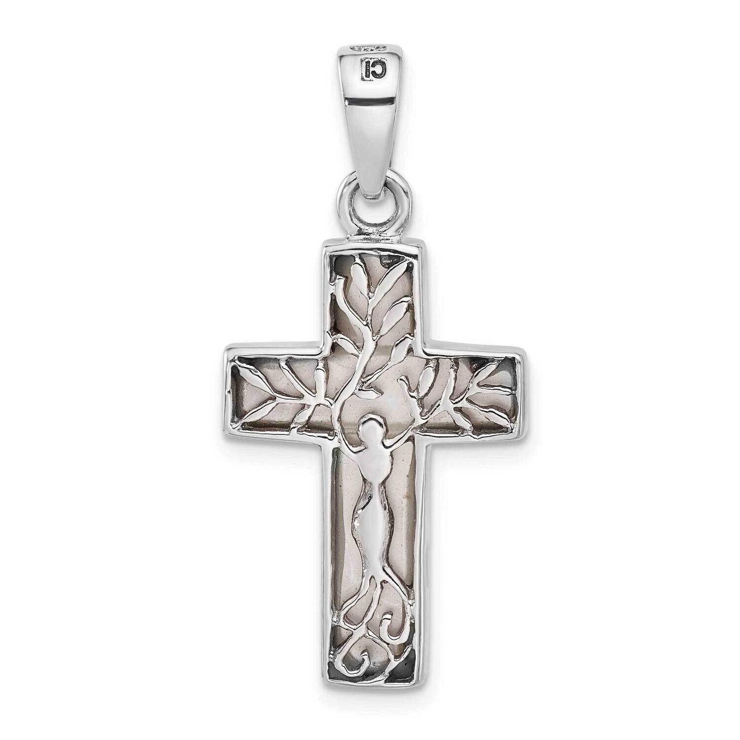 Reversible Mother Of Pearl Cross Pendant Sterling Silver Rhodium-Plated QC11458 by Men&#39;s Jewelry an…