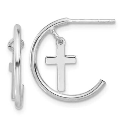 Polished Cross Dangle Post C-Hoop Earrings Sterling Silver Rhodium-Plated QE17712, MPN: QE17712,