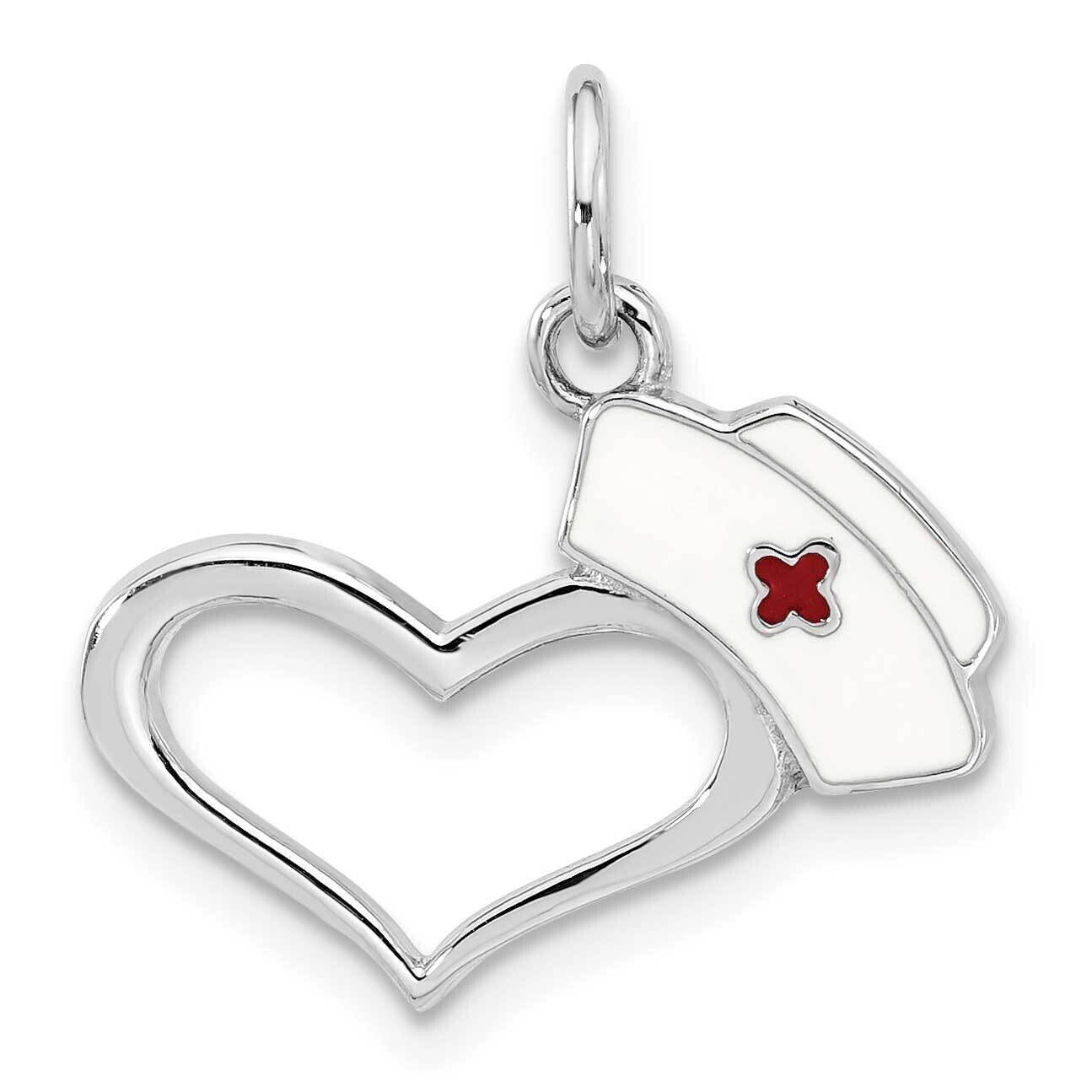 Enameled Nurses Hat Heart Pendant Sterling Silver Rhodium-Plated QC11380, MPN: QC11380,
