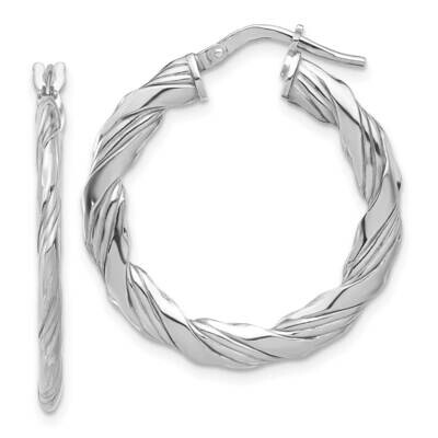 Rh-Plated Polished Textured Twisted Hoop Earrings Sterling Silver QE16881, MPN: QE16881,