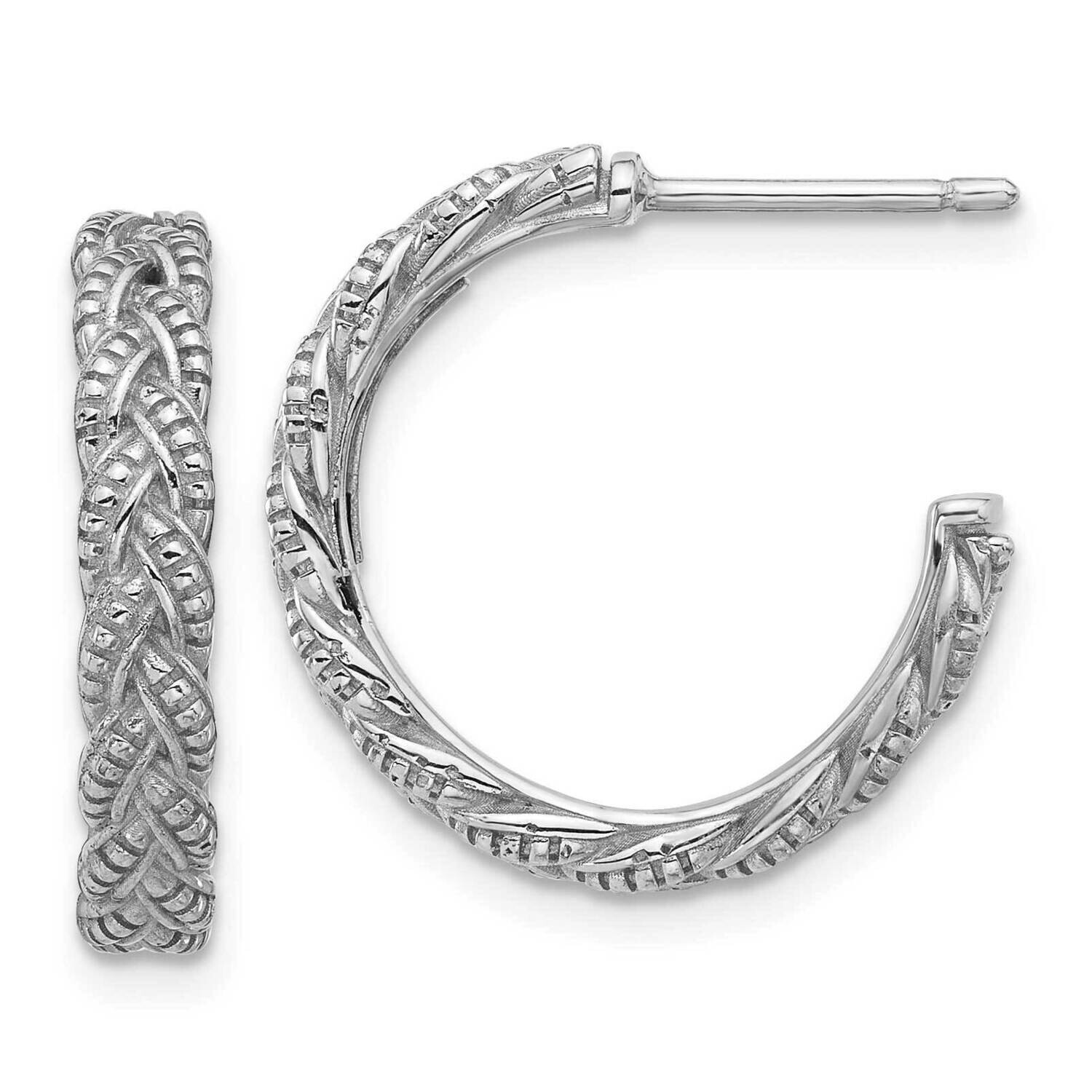 Textured Braided C-Hoop Earrings Sterling Silver Rhodium-Plated QE17004, MPN: QE17004,