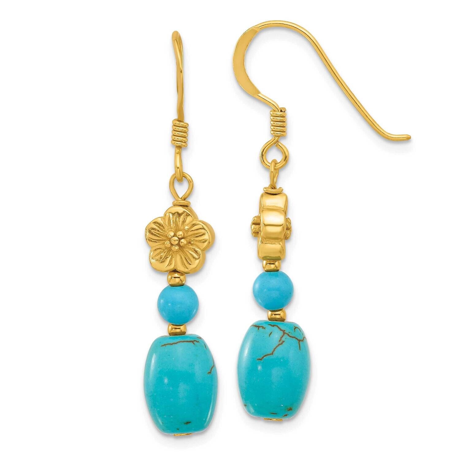 Gold-Plated Recon Magnesite Turquoise Flower Earrings Sterling Silver QE16708, MPN: QE16708,