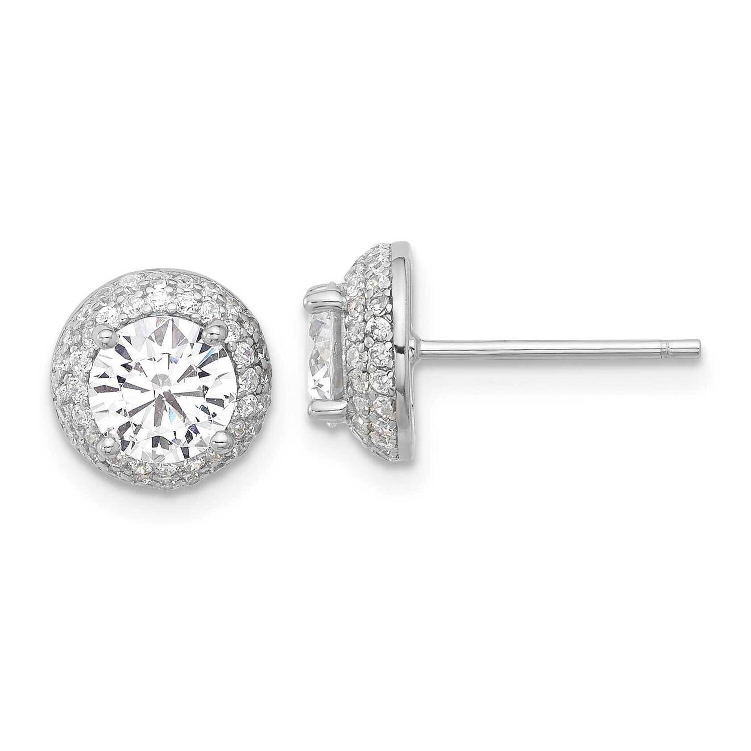 6mm CZ Double Halo Post Earrings Sterling Silver Rhodium-Plated QE17104, MPN: QE17104,
