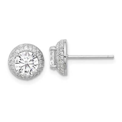 6mm CZ Double Halo Post Earrings Sterling Silver Rhodium-Plated QE17104, MPN: QE17104,
