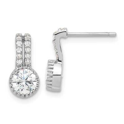 Polished Two Row CZ Drop Post Earrings Sterling Silver Rhodium-Plated QE17457, MPN: QE17457,