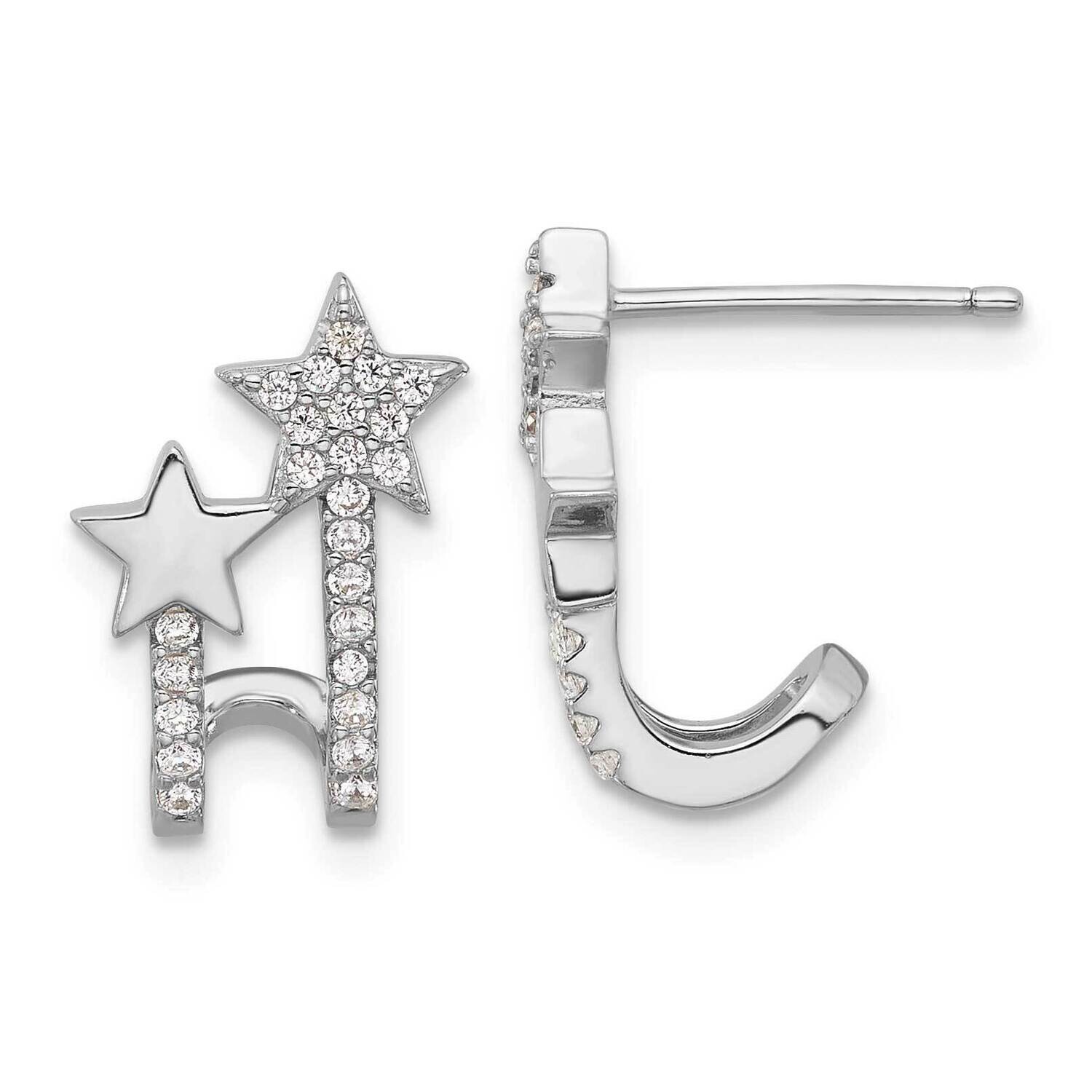 CZ Star Cuff Post Earrings Sterling Silver Rhodium-Plated QE17551, MPN: QE17551,