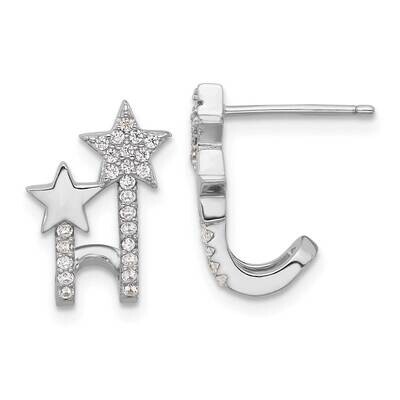 CZ Star Cuff Post Earrings Sterling Silver Rhodium-Plated QE17551, MPN: QE17551,