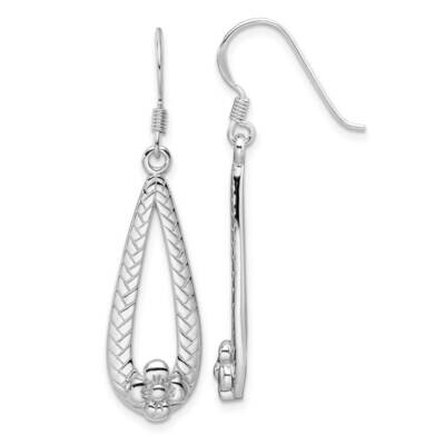 Rhod-Plated Polished Textured Teardrop Flower Dangle Earrings Sterling Silver QE17638, MPN: QE17638,