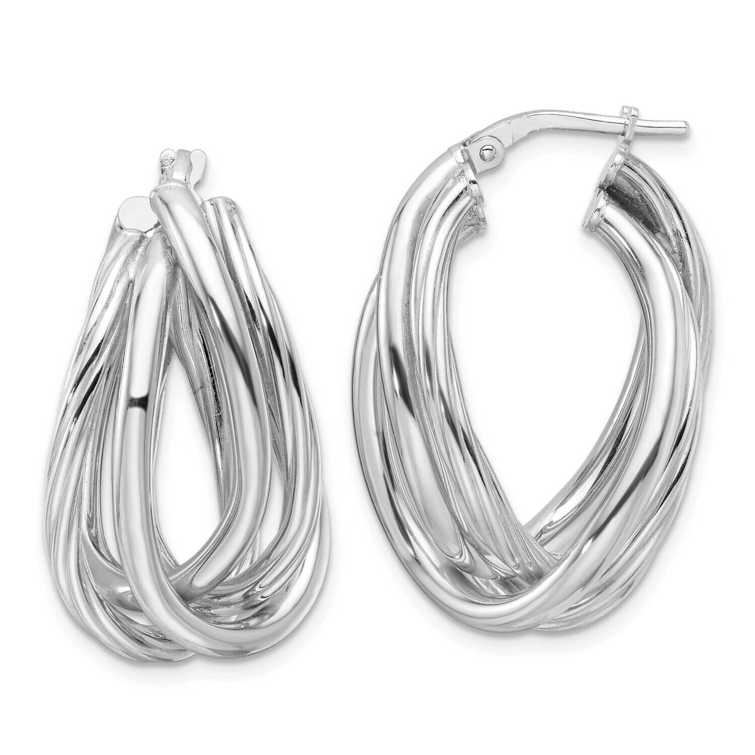 Rh-Plated Polished Twisted Fancy Oval Hoop Earrings Sterling Silver QE16908, MPN: QE16908,