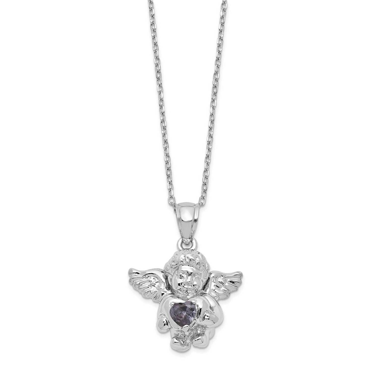 Rh-Pltd CZ Feb Birthstone Angel Ash Holder 18 Inch Necklace Sterling Silver QC9753FEB-18, MPN: QC97…