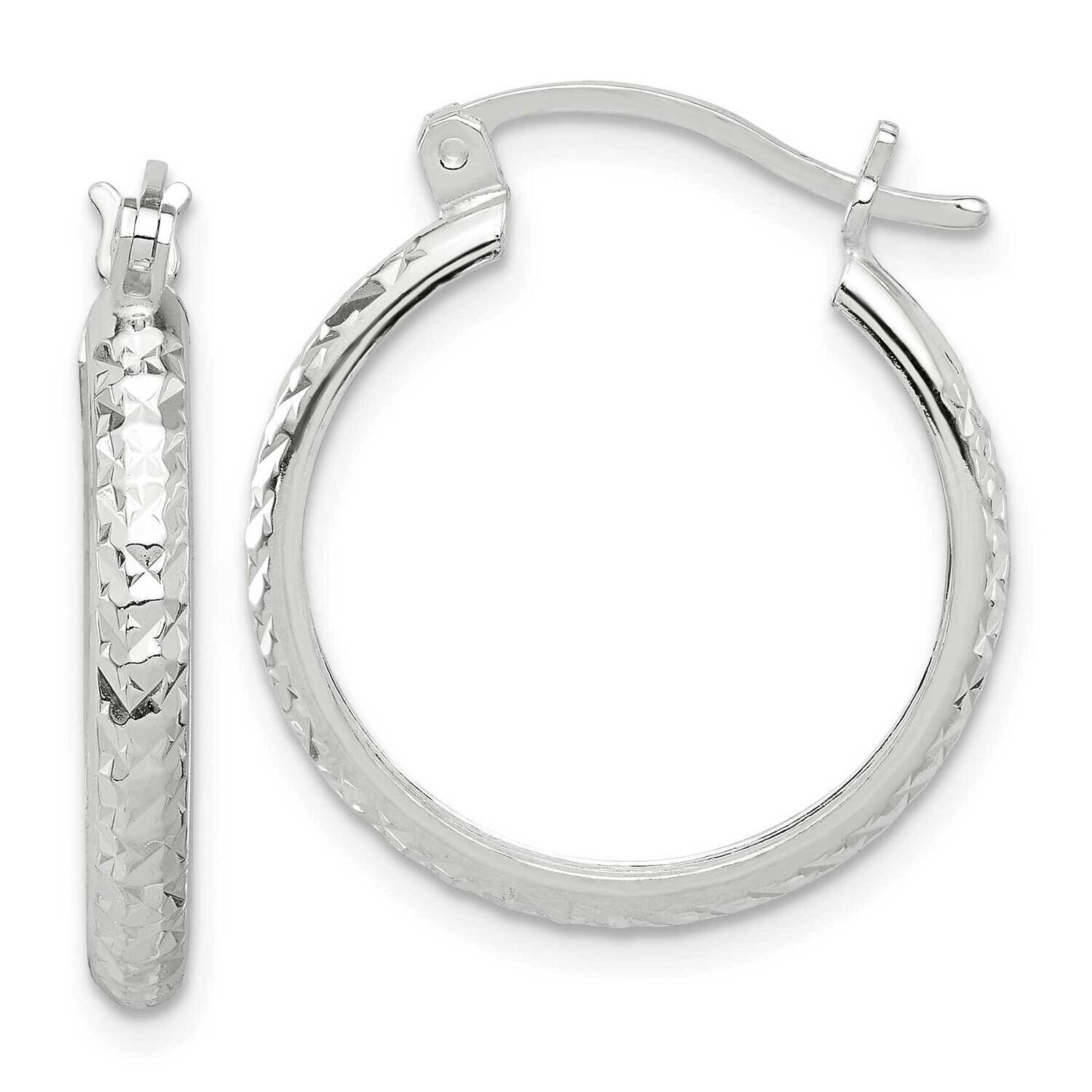 Diamond-Cut 3mm Round Hoop Earrings Sterling Silver Polished QE16877, MPN: QE16877,